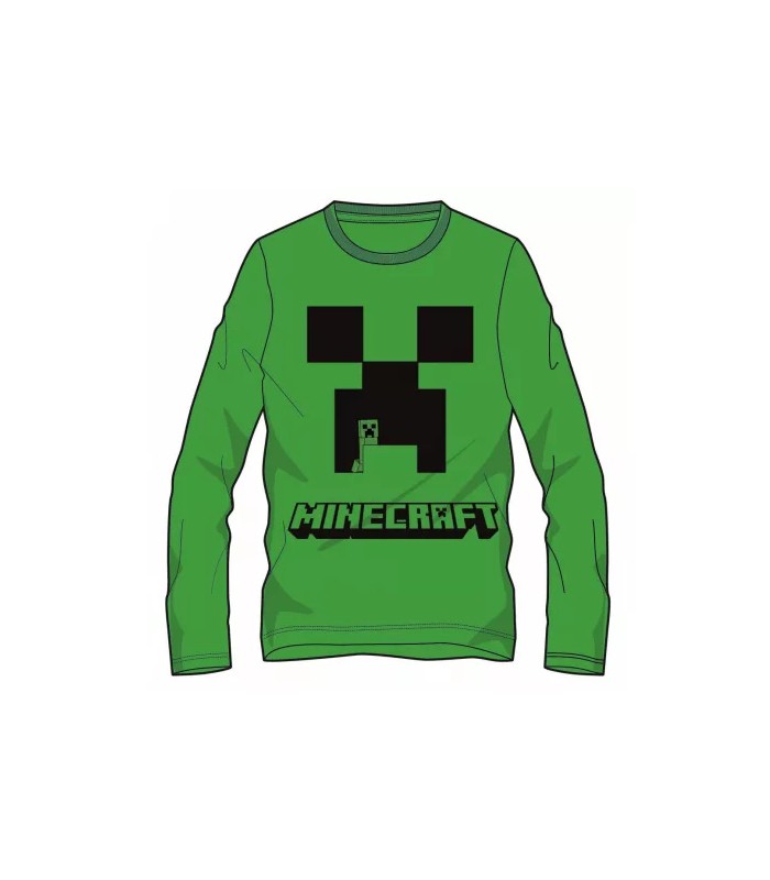 Kinder-Baumwoll-T-Shirt Langarm Minecraft grün 116-152 cm