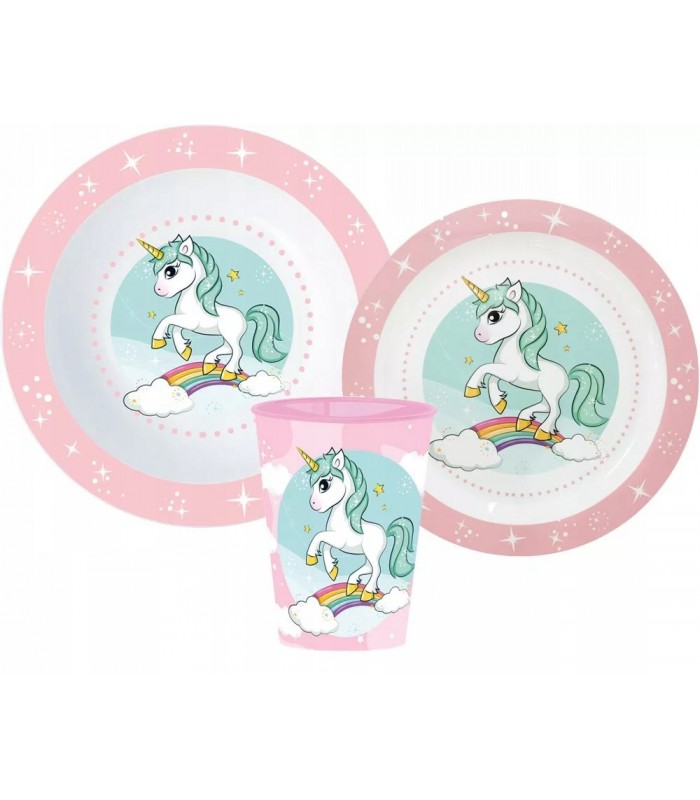 Set Plastikgeschirr Einhorn mit Tasse