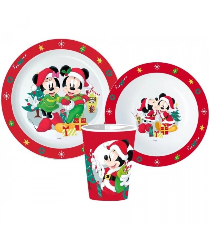 Sada Plastového Nádobí Vánoční Minnie Mouse a Mickey Mouse s kelímkem