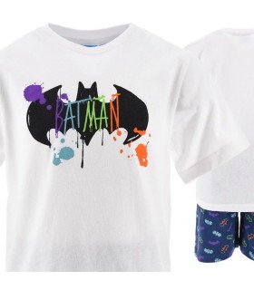 Kinderschlafanzug Batman mit Shorts weiß 98-128 cm