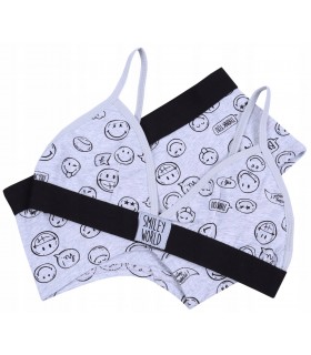 Mädchen-Set aus Höschen und BH Smiley grau 140-168 cm