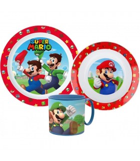 SUPER MARIO KUNSTSTOFF-GESCHIRR-SET MIT TASSE