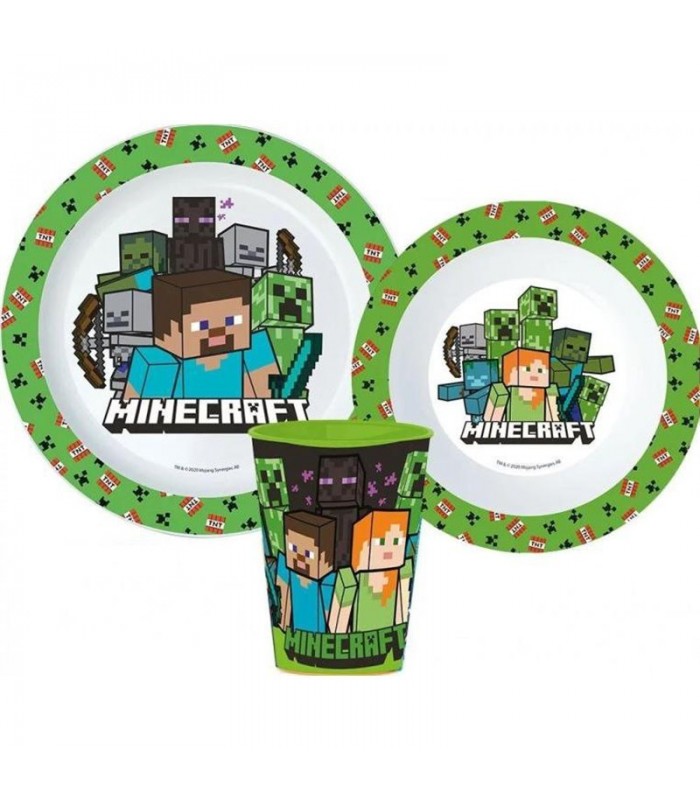 MINECRAFT PLASTIC TABLEWARE SET MIT BECHER